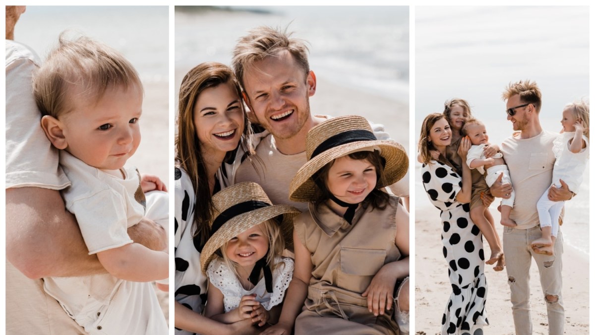 Laura ir Šarūnas Mazalai su šeima įsiamžino fotosesijoje prie Baltijos jūros / „Gabrielė Švirinė Photography“ nuotr. 