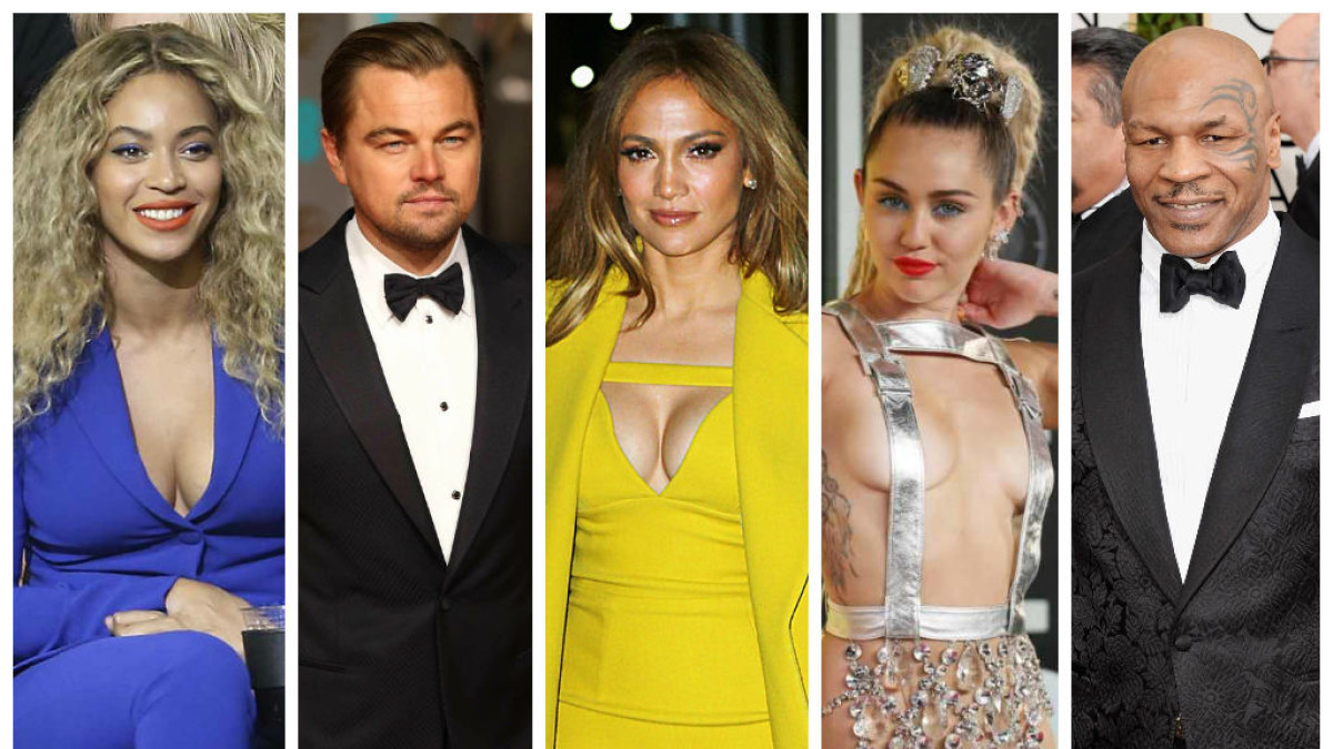 Beyonce, Leonardo DiCaprio, Jennifer Lopez, Miley Cyrus ir Mike'as Tysonas / „Scanpix“ nuotr.