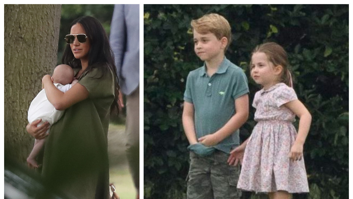 Meghan Markle su sūnumi Archie ir princas Geoge'as su princese Charlotte
