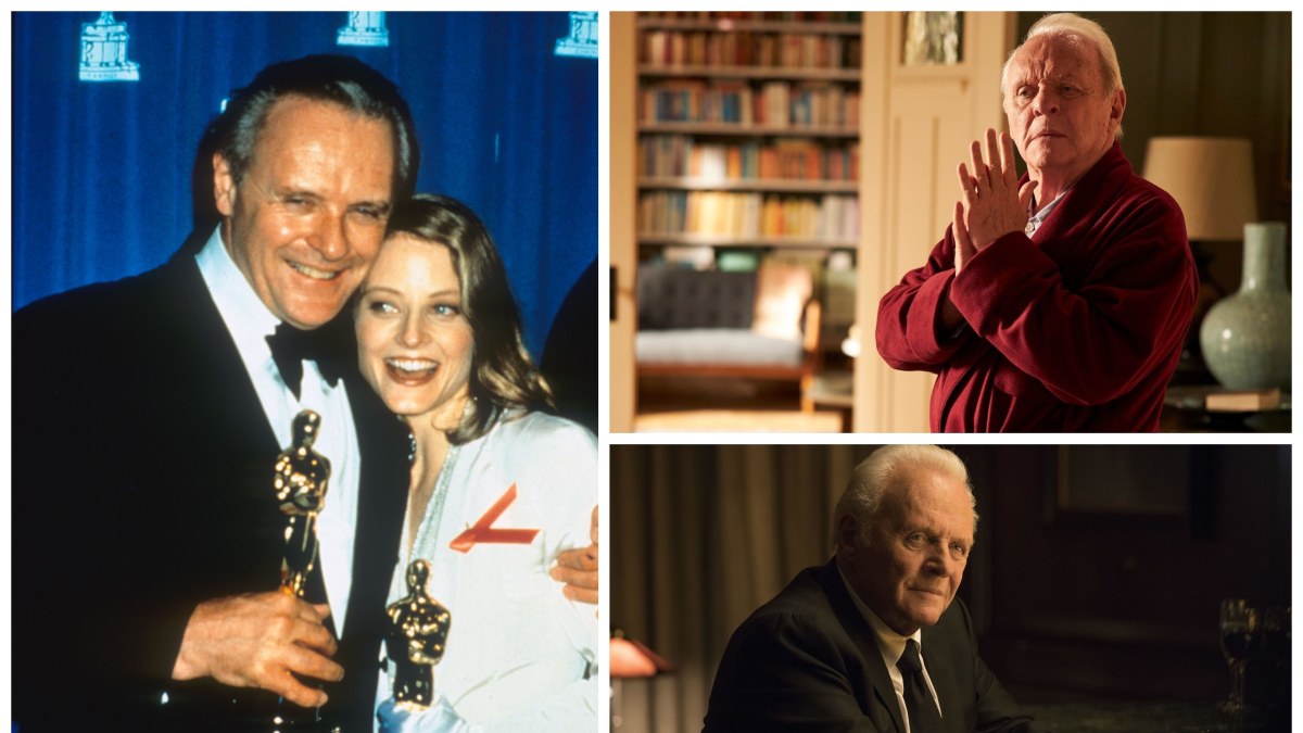 Anthony Hopkinsas su Jodie Foster 1992-ųjų „Oskarų“ ceremonijoje ir 2020-ųjų filme „Tėvas“ / „Scanpix“ ir „Vida Press“ nuotr.