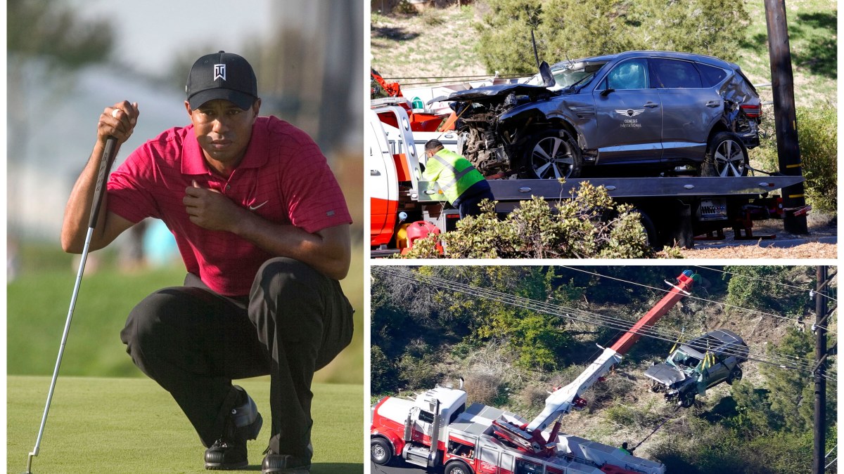 Tigeris Woodsas buvo sunkiai sužeistas, kai jo vairuojamas automobilis nulėkė nuo kelio netoli Los Andželo. / „Scanpix“ nuotr.