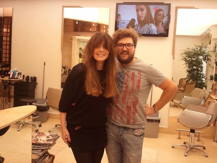 Eglė Skrolytė su savo plaukų stilistu Jevgenijumi Trafimovu / Asmeninio albumo nuotr.