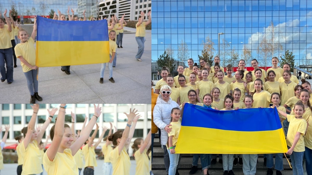Šokių kolektyvas Kauno Vienybės aikštėje surengė masinį šokį už Ukrainą