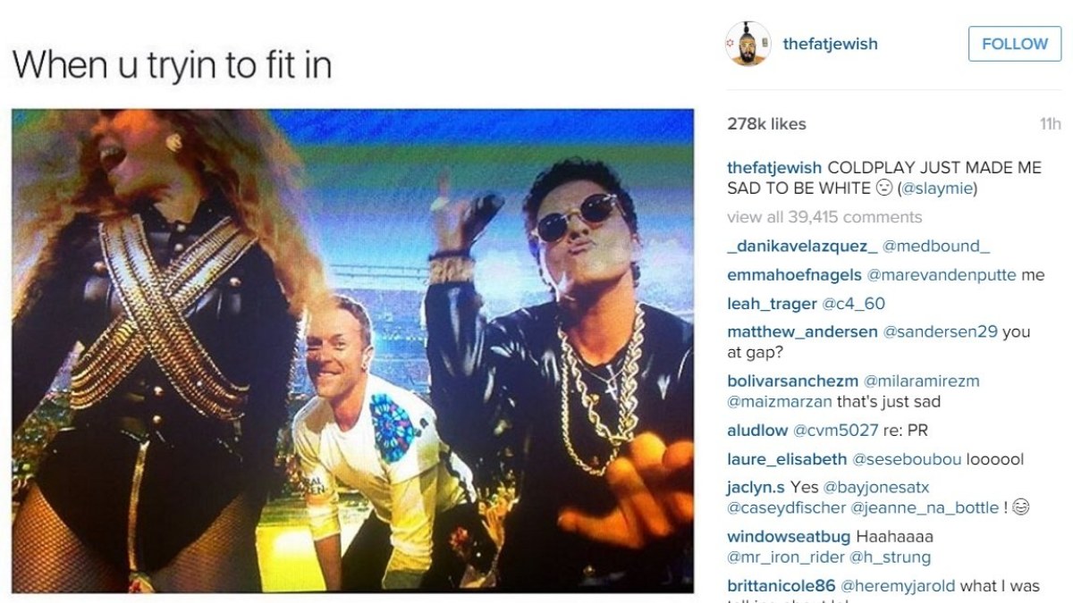 Internautai juokiasi iš Chriso Martino, kurį per „Super Bowl“ užgožė Beyonce ir Bruno Marsas / „Instagram“ nuotr.