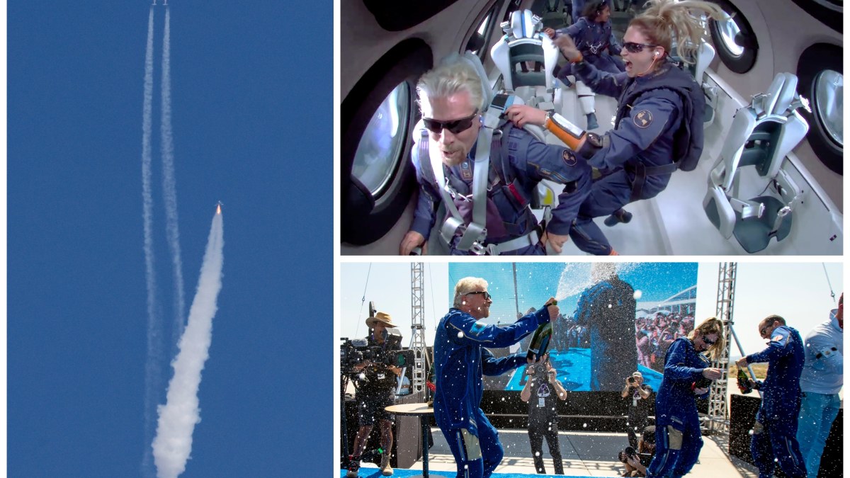 Richardas Bransonas sėkmingai grįžo į Žemę po kelionės į kosmosą ervėlaiviu „Virgin Galactic“ / Scanpix nuotr. / „Scanpix“ nuotr.