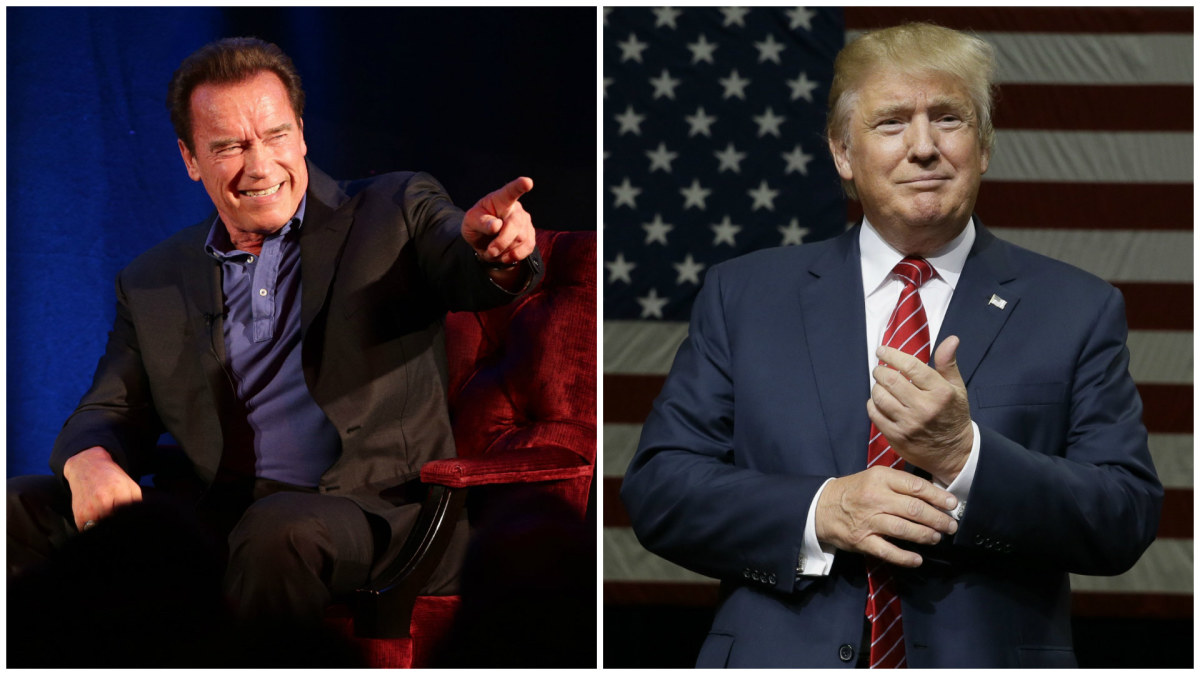 Arnoldas Schwarzeneggeris ir Donaldas Trumpas / „Scanpix“ nuotr.