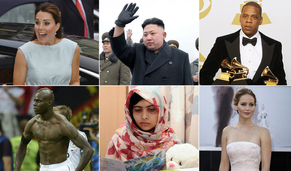 Hercogienė Catherine, Kim Jong Unas, Jay Z, Mario Balotelli, Malala Yousafzai ir Jennifer Lawrence / „Scanpix“ nuotr.
