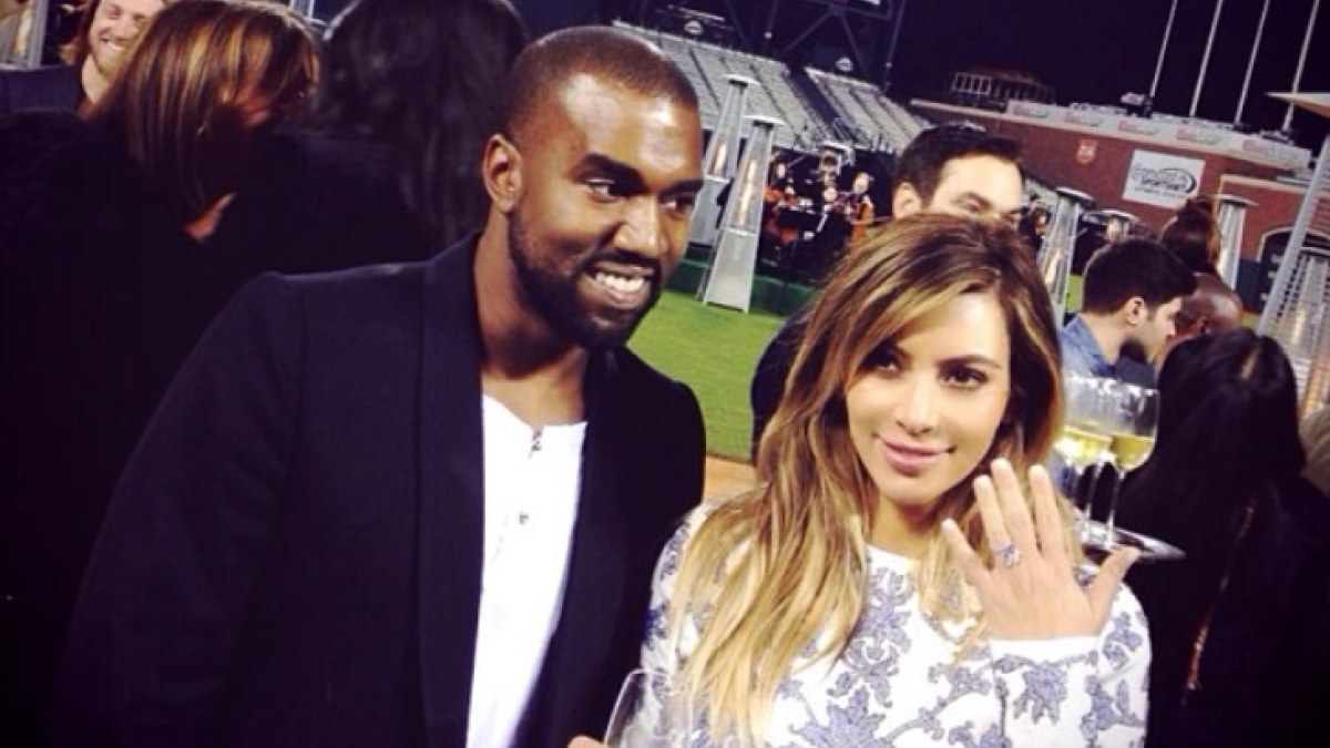 Kanye Westas ir Kim Kardashian per sužadėtuves / „Instagram“ nuotr.