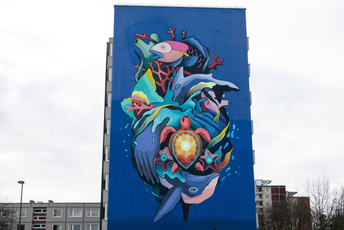 Freska „Vandenynų širdies plakimas“ Vilniuje / Pauliaus Peleckio nuotr.
