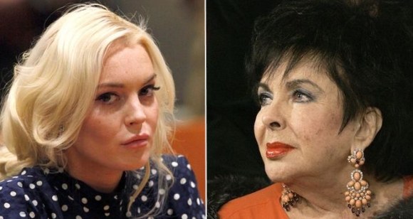 Lindsay Lohan (kairėje) ir Elizabeth Taylor / „Scanpix“ nuotr./15min.lt montažas