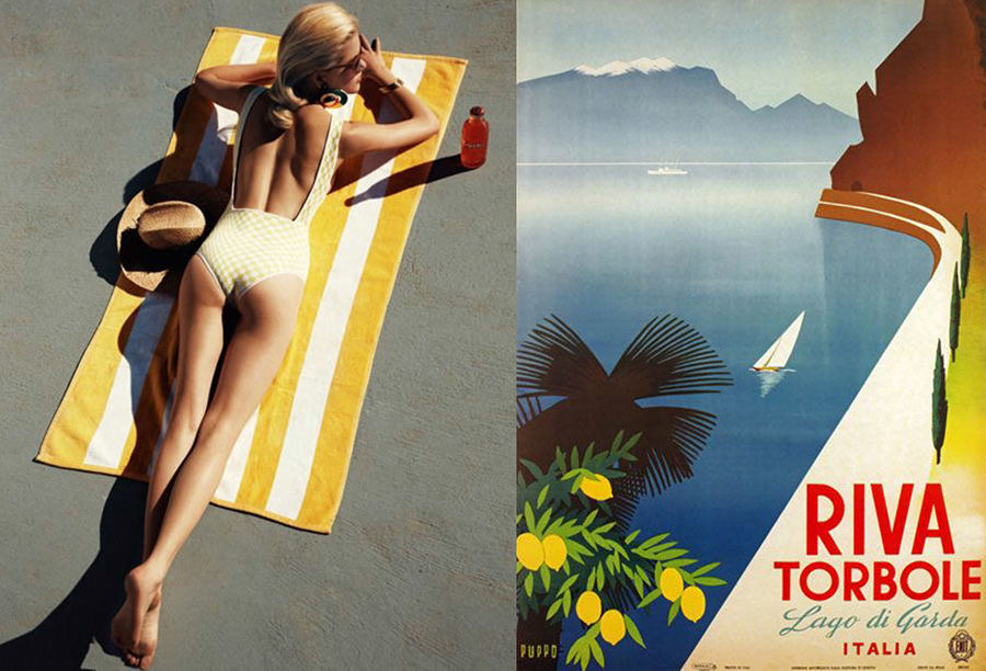 Modelis Ashley Smith „The Telegraph“ dienraštis, 2012 balandis / Vintažinis „Italy Riva Torbole Lake Garda Travel“ plakatas, 1950 Italija