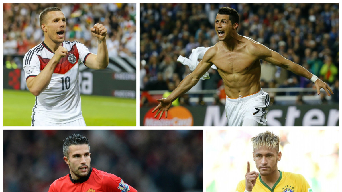 Lukasas Podolski, Cristiano Ronaldo, Robinas van Persie ir Neymaras / Žmonės.lt montažas