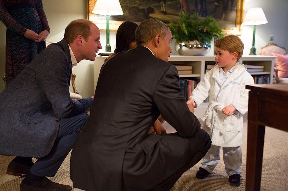 Princas Williamas, Barackas Obama, princas George'as / Britų karališkosios šeimos feisbuko nuotr.