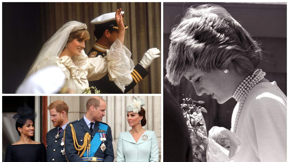 Princas Charlesas su princese Diana ir jų sūnūs Williamas bei Harry su žmonomis / „Scanpix“ nuotr.
