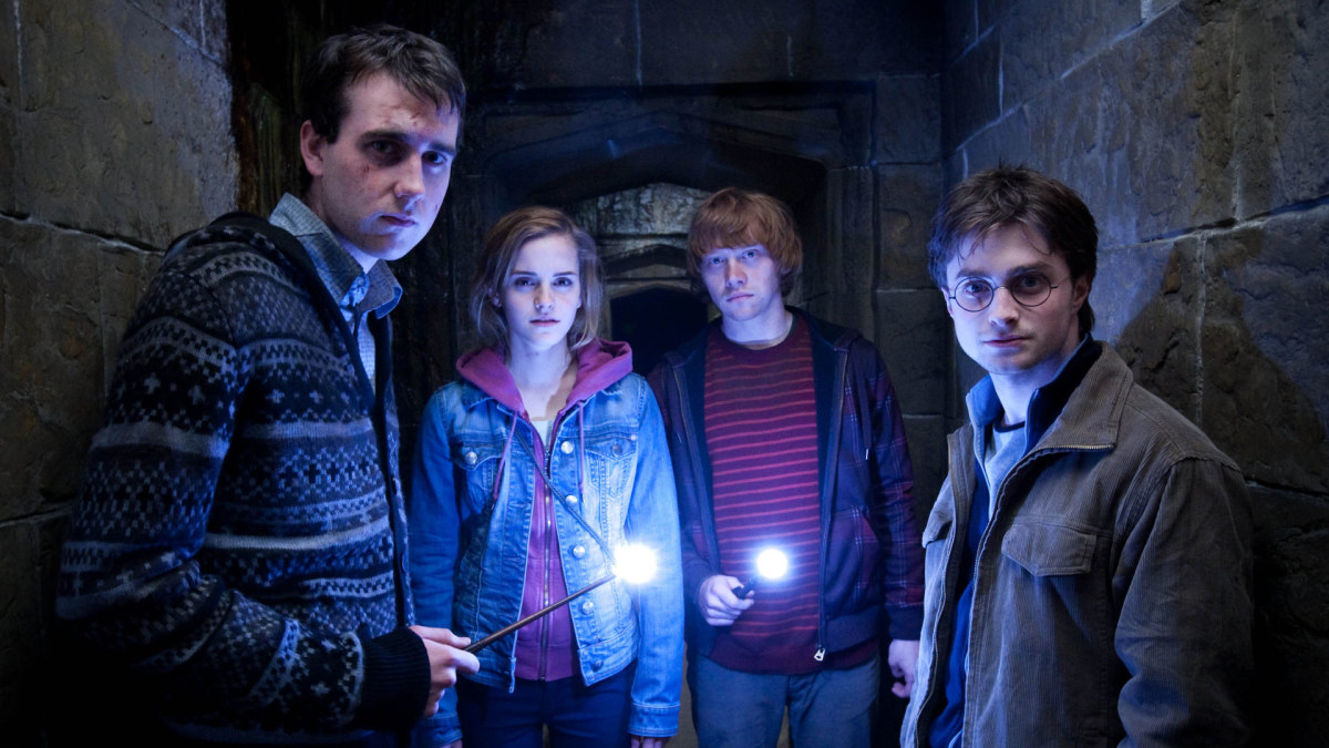 Matthew Lewisas, Emma Watson, Rupertas Grintas ir Danielis Radcliffe'as filme „Haris Poteris ir Mirties relikvijos. 2 dalis“ (2011 m.) / Vida Press nuotr.
