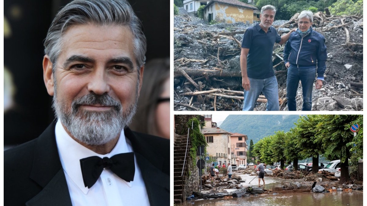George'as Clooney (dešinėje viršuje – su Laglio meru Roberto Pozzi) / Scanpix ir socialinių tinklų nuotr.
