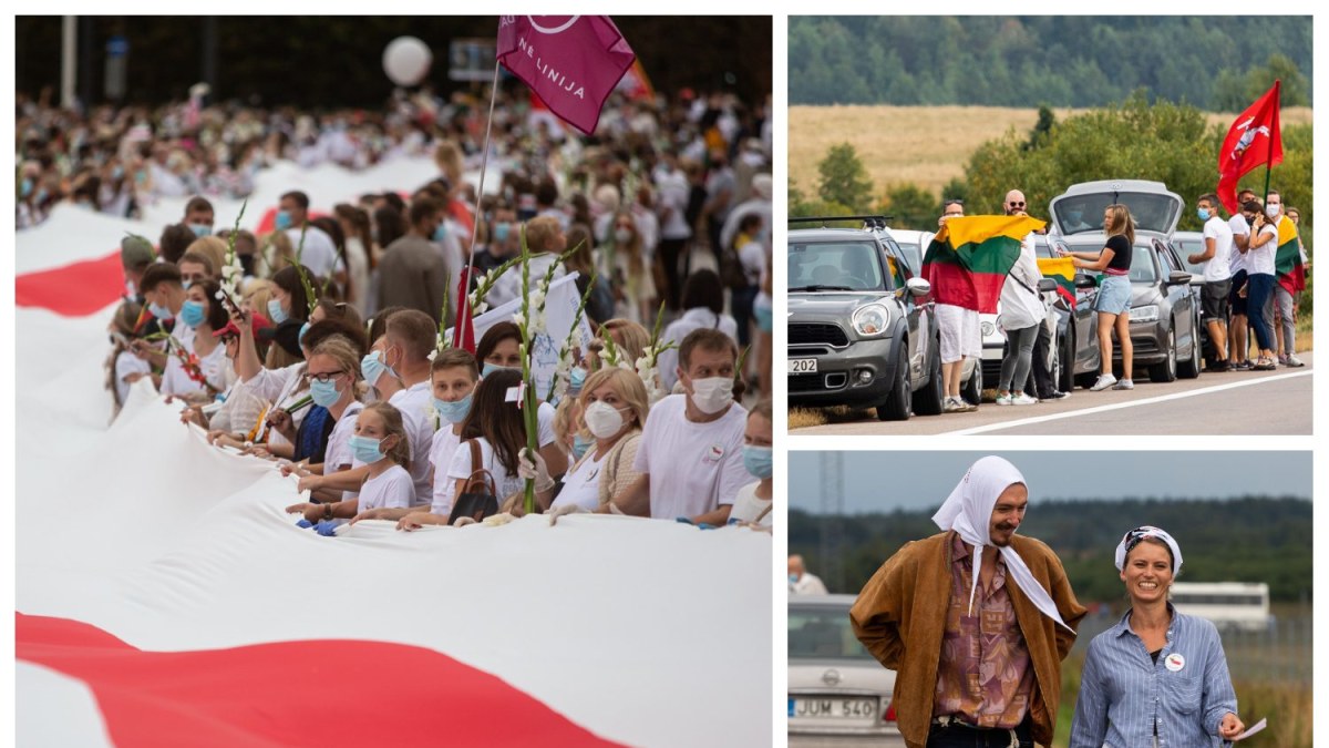 „Laisvės kelio“ dalyviai susikibo rankomis palaikydami Baltarusiją / Gretos Skaraitienės, Irmanto Gelūno / „ŽMONĖS Foto“ nuotr.