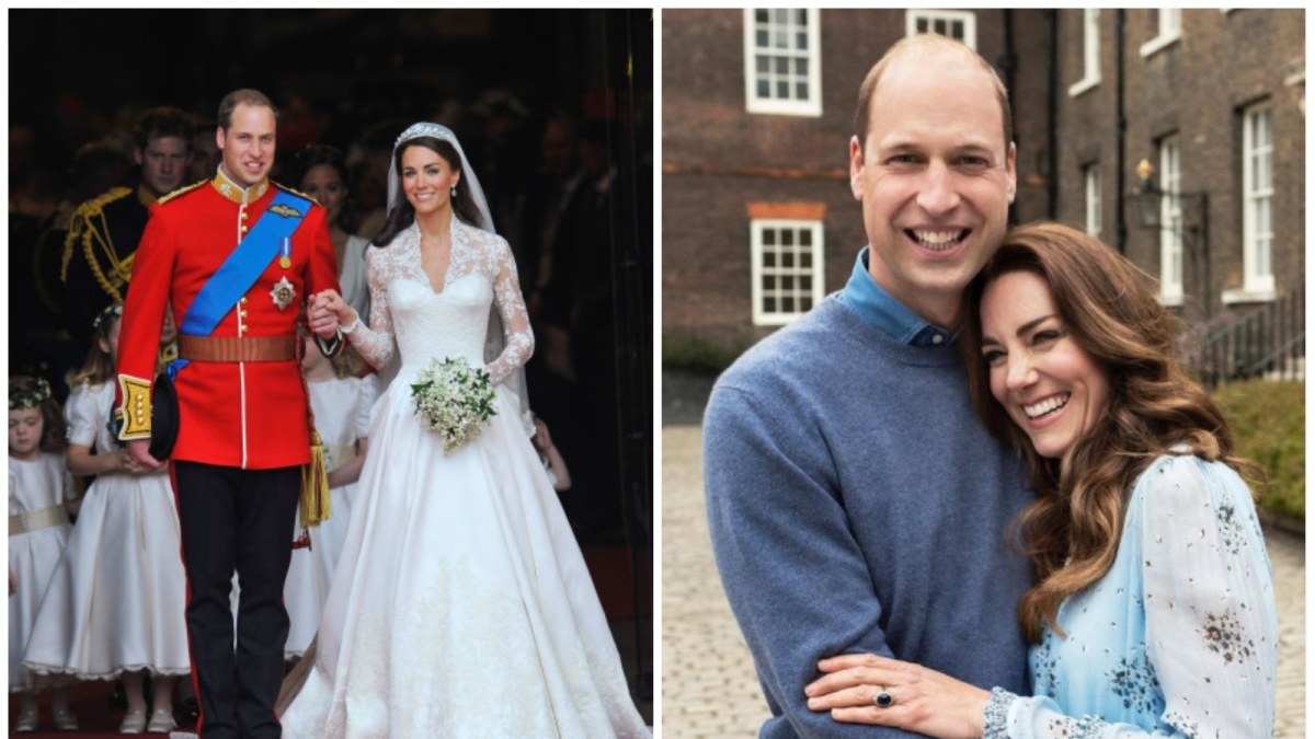 Princas Williamas ir Catherine Middleton per vestuves ir dabar, švenčiantys 10-ąsias vestuvių metines / Scanpix ir Chriso Floydo nuotr.