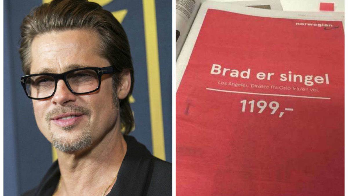 Norvegijos aviakompanija suskubo pasipelnyti iš Brado Pitto skyrybų reklamuodamos skrydžius į Los Andželą / „Scanpix“ ir „Twitter“ nuotr.