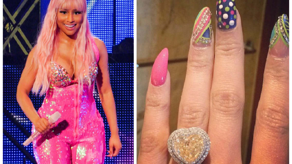 Nicki Minaj ir jos sužadėtuvių žiedas / „Scanpix“/XPOSUREPHOTOS.COM ir „Instagram“ nuotr.