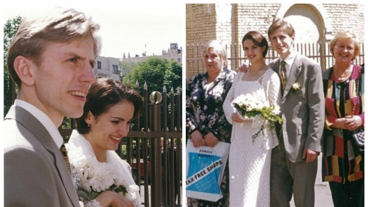 Margarita Drobiazko ir Povilas Vanagas savo vestuvių dieną 2000-aisiais / Asmeninio albumo nuotr.
