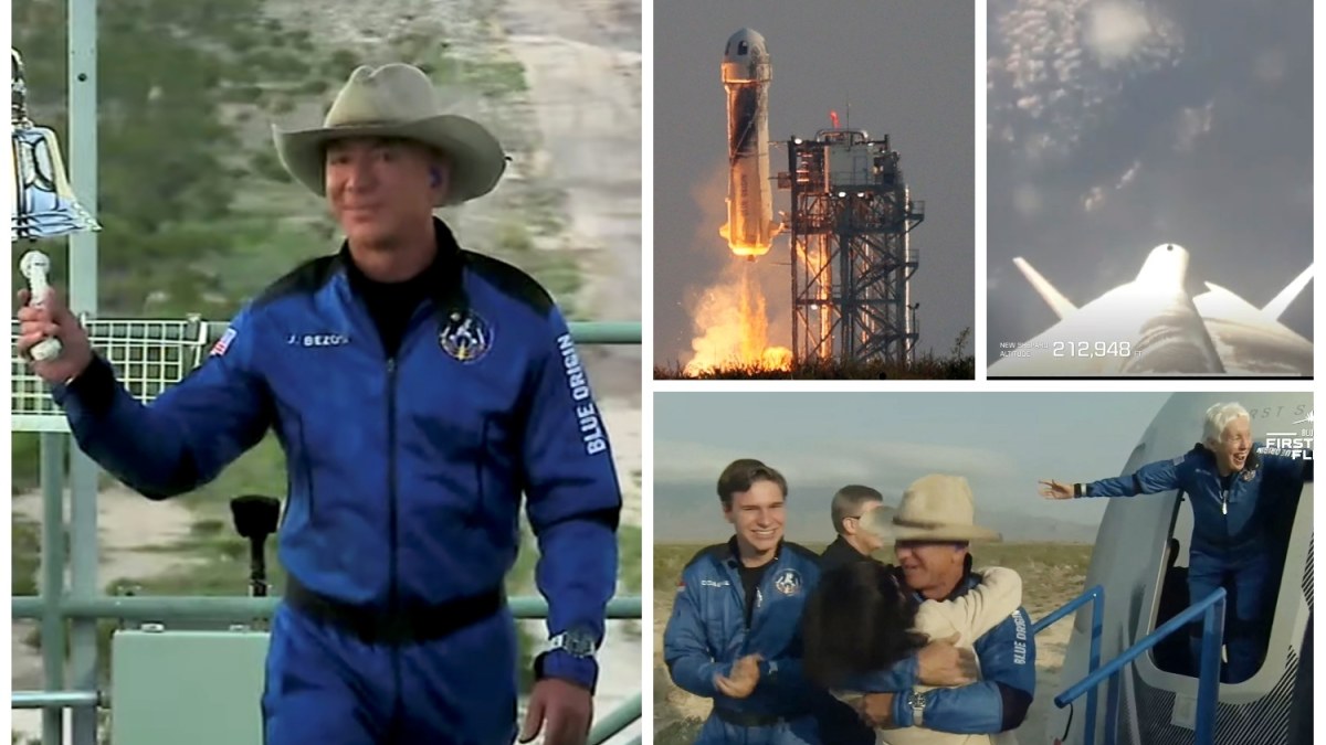 Jeffas Bezosas dalyvavo sėkmingame „Blue Origin“ raketos pirmajame pilotuojamame skrydyje / Scanpix nuotr.