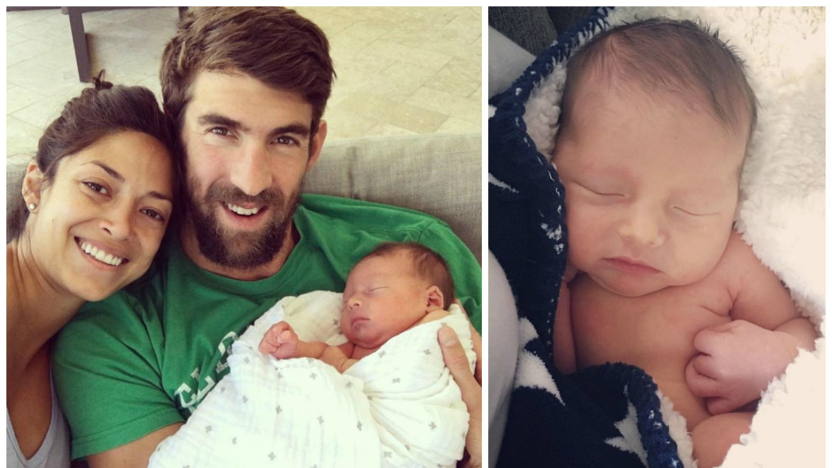 Michaelas Phelpsas ir Nicole Johnson su sūnumi Boomeriu / „Instagram“ nuotr.