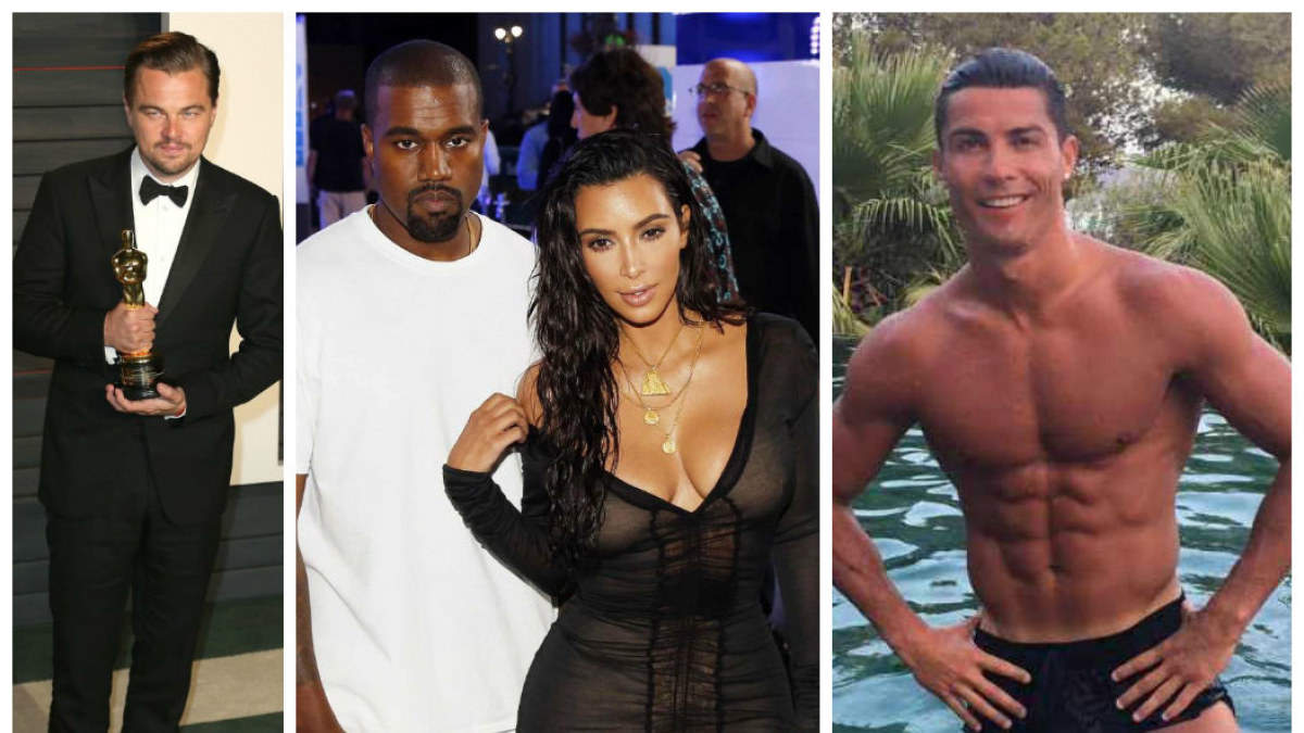 Leonardo DiCaprio, Kim Kardashian ir Cristiano Ronaldo / „Scanpix“ ir „Instagram“ nuotr.