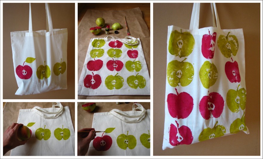 Obuoliais dekoruotas maišelis pirkiniams / „pūsta suknelė“ nuotr.
