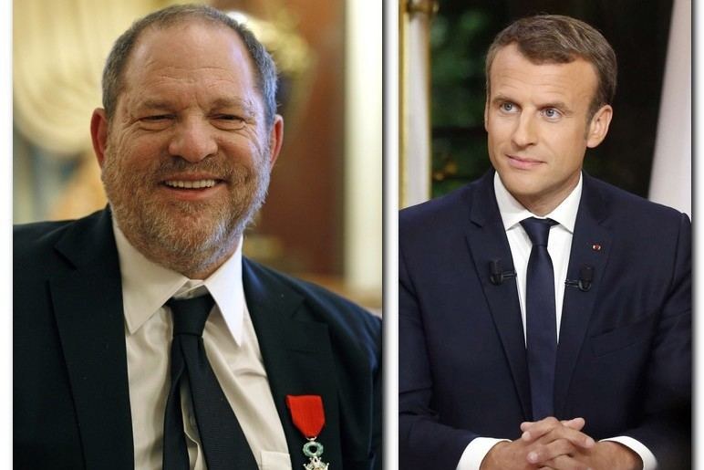 Harvey Weinsteinas ir Emmanuelis Macronas (dešinėje) / AFP/„Scanpix“ nuotr.