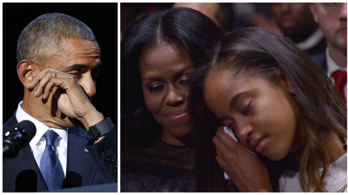 Su prezidento kadencija atsisveikinantis Barackas Obama pagerbė savo šeimą: ašarojo ir pats, ir dukra / „Scanpix“ nuotr.