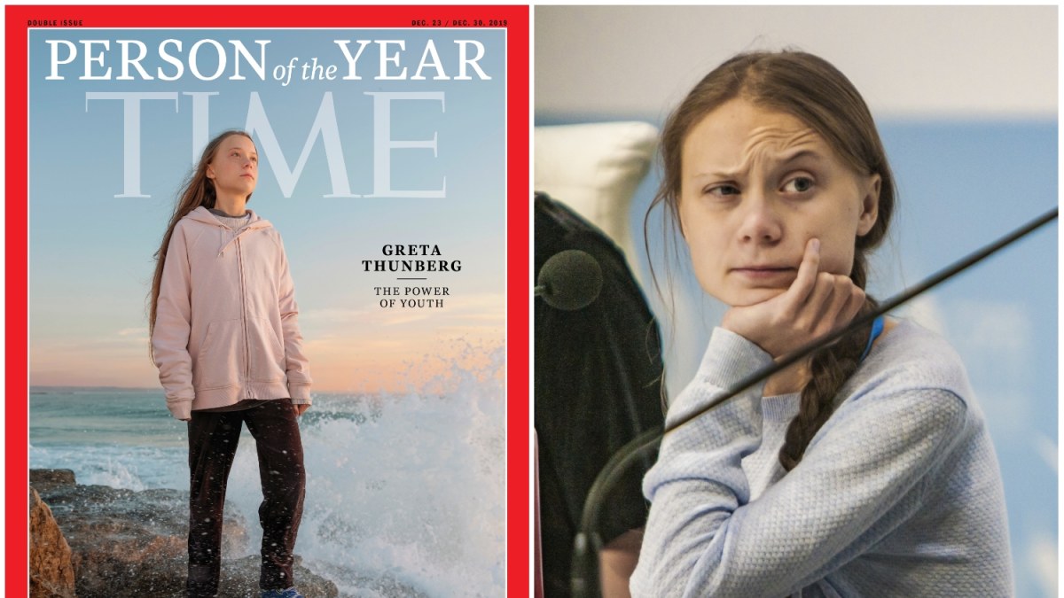 Greta Thunberg ant „Time“ viršelio (kairėje)/Evgenia Arbugaeva ir Vida Press nuotr.