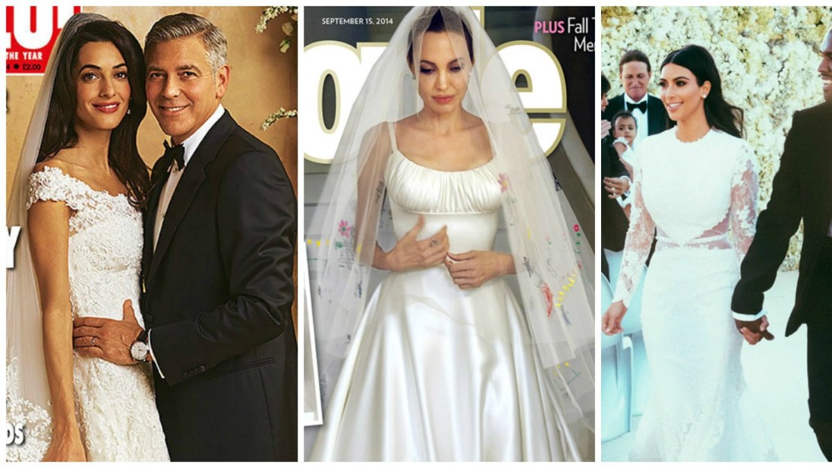 George'as Clooney ir Amal Alamuddin, Angelina Jolie, Kim Kardashian ir Kanye Westas / Žmonės.lt montažas (žurnalo „People“ viršeliai ir „Instagram“ nuotr.)