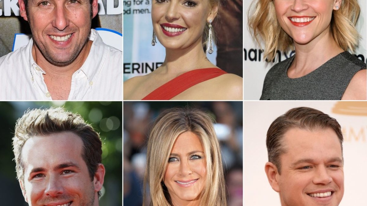 Adamas Sandleris, Katherine Heigl, Reese Witherspoon, Ryanas Reynoldsas, Jennifer Aniston ir Mattas Damonas / „Scanpix“ nuotr.