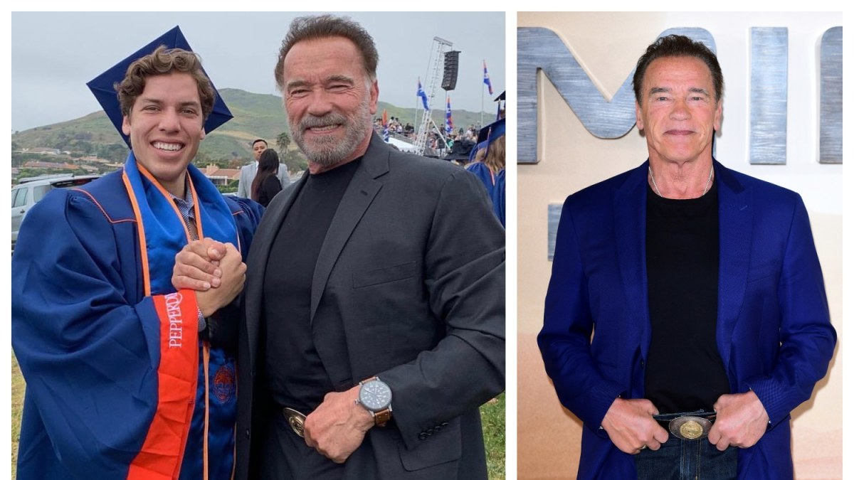 Arnoldas Schwarzeneggeris su nesantuokiniu sūnumi Josephu Baena / Socialinių tinklų ir „Scanpix“ nuotr.