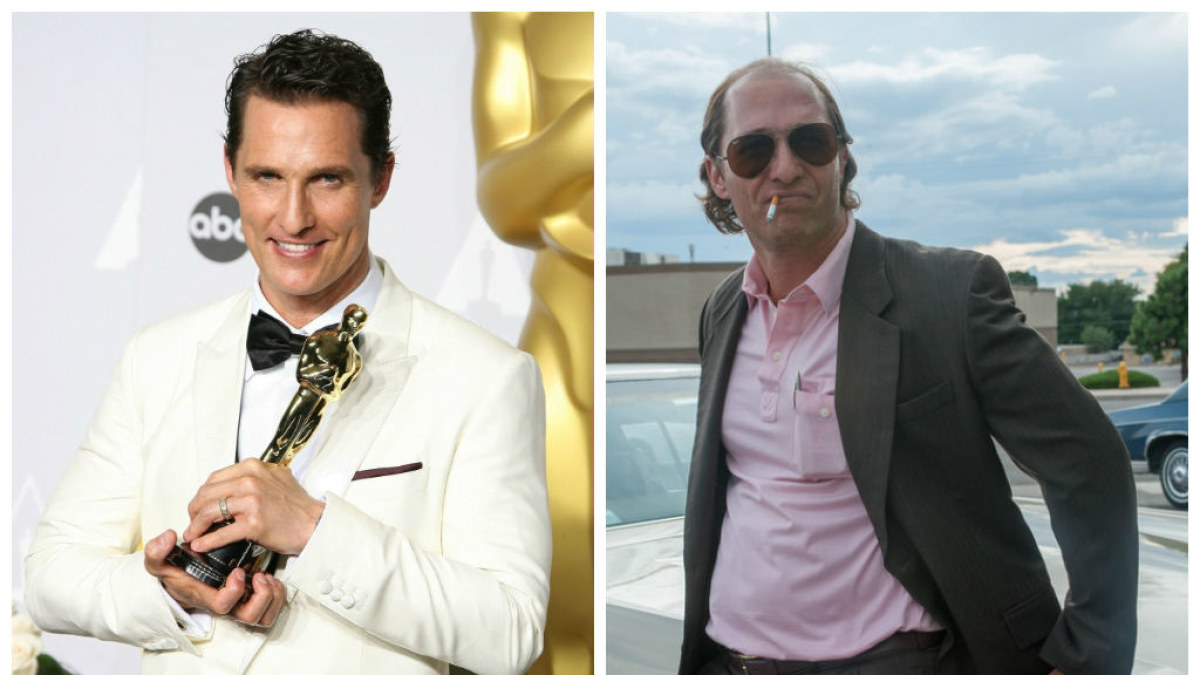 Matthew McConaughey „Oskarų“ apdovanojimuose 2014 metais ir trileryje „Auksas“ / „Scanpix“ nuotr. ir kadras iš filmo