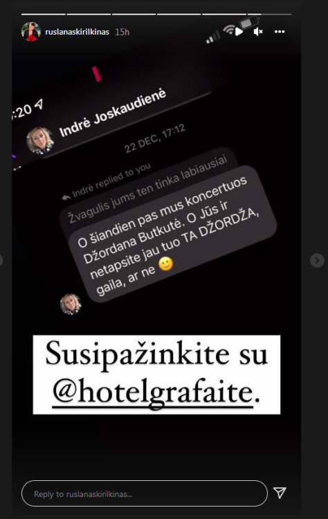 Baro „Grafaitė“ vadovės ir Ruslano Kirilkino susirašinėjimas / „Instagram“ nuotr.