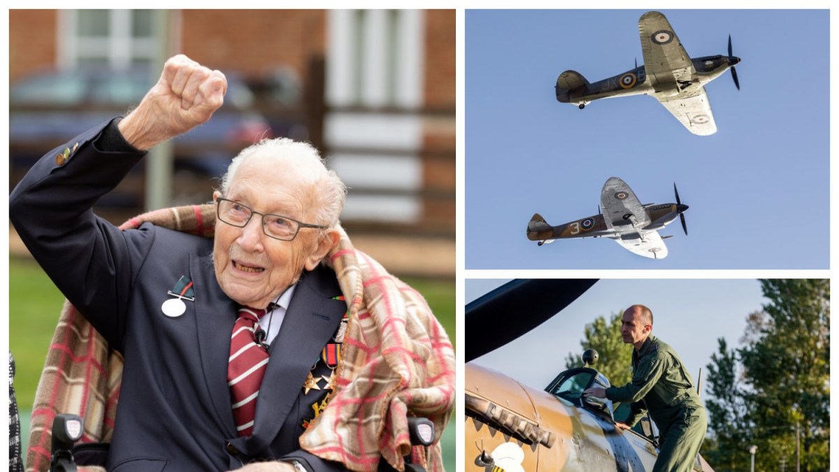 Kapitono Tomo Moore'o 100-tojo gimtadienio proga surengtas aviacijos paradas/ „Scanpix“ nuotr.