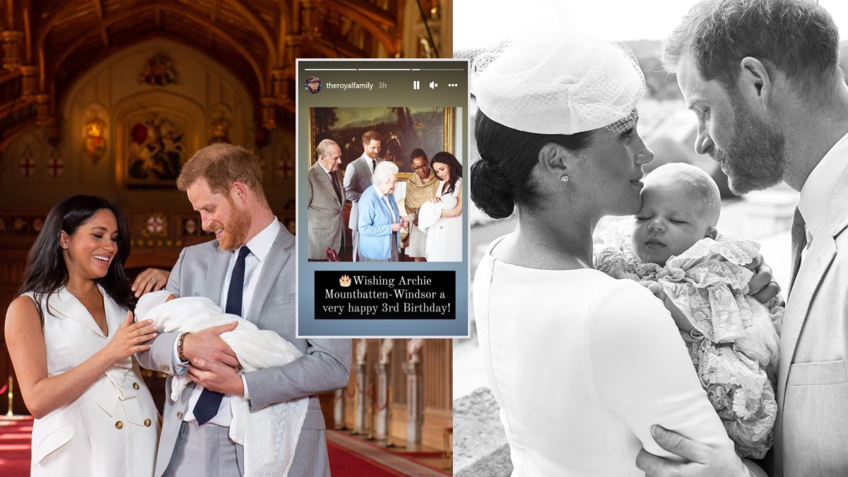 Britų karališkoji šeima princo Harry ir Meghan Markle sūnų Archie trečiojo gimtadienio proga pasveikino įrašu „Instagram story“ / Scanpix nuotr.