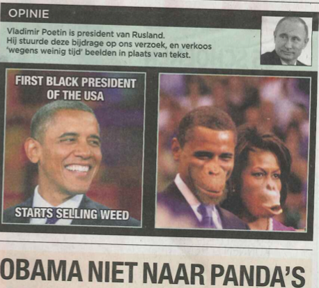 Barackas ir Michelle Obamos Belgijos laikraštyje „De Morgen“ / Twitter nuotr.
