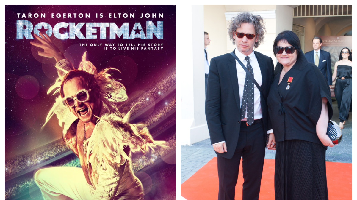 Filmo „Rocketman“ plakatas, Dalia Ibelhauptaitė ir Dexteris Fletcheris/ Tomo Lukšio nuotr.
